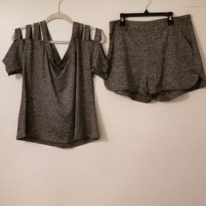 Grey belted top and high waist shorts